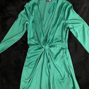 Green satin dress